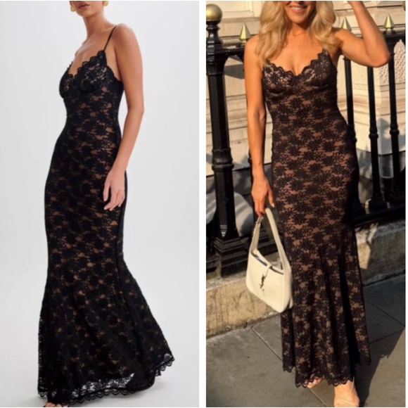 BEST MESHKI Joelle Lace Cupped Maxi Dress Gown Black Cocktail Party XXS/XS/Small